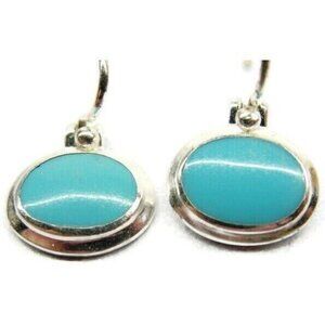 Oval Earrings Hook Drop Dangle Sterling Silver 925  Thailand Simulated Turquoise